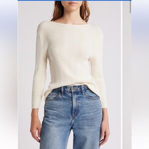 SESSUN Isla Keyhole Rib Sweater long sleeve top shirt‎  cream Large NWT